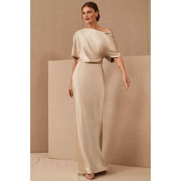 AMSALE Pryce Off-the-Shoulder Column Dress